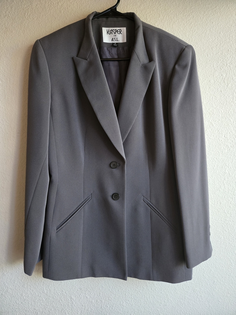 Vintage Kasper Women's Charcoal Gray Two-Button Blazer Size 6
